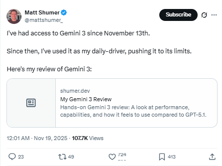 Gemini 3颠覆体验:从文字到界面,AI迈入新阶段(图11) 告别“AI味”!Gemini 3初体验:性格直爽、智商断层,但这价格让我手抖