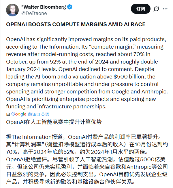 OpenAI效率飙升背后盈利难题凸显(图1) OpenAI效率飙升背后盈利难题凸显(图1)