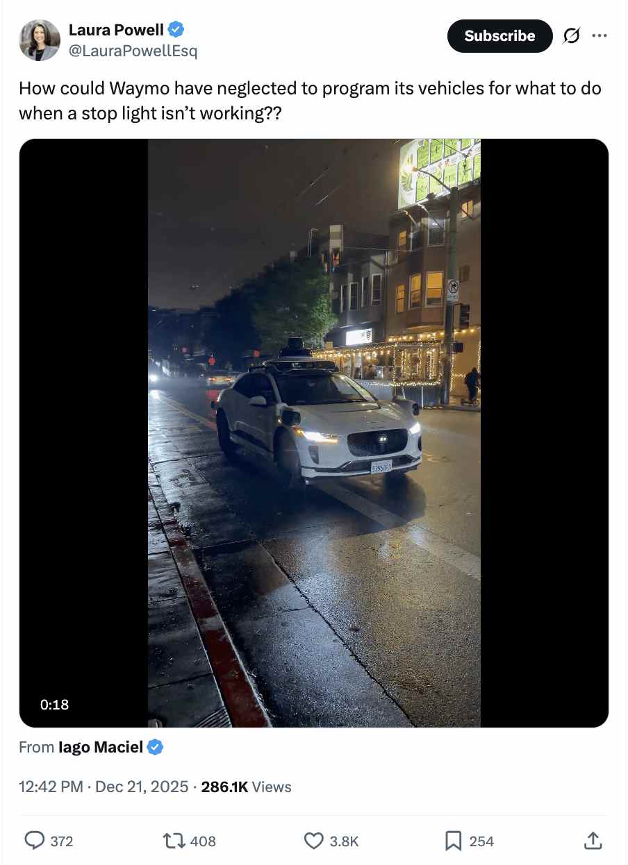 自动驾驶对决：Waymo遭遇断电危机，特斯拉展现真实路况应对力(图4)