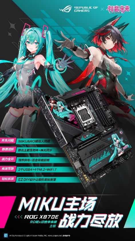 冲破次元壁！华硕X870E RO姬×初音未来版主板预约开启｜联名电竞装备全解析(图1)